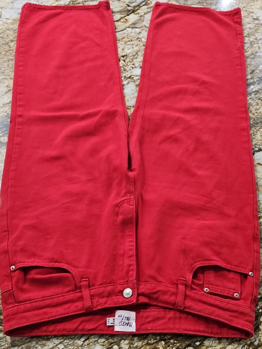 Princess Polly Women's  Red Denim Jeans. Size 10 Inseam 28" Rise Flat 11"